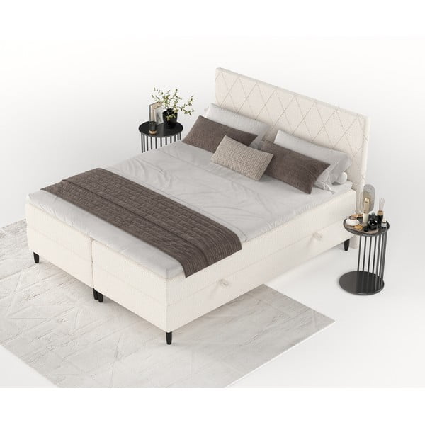 Kremowe łóżko boxspring ze schowkiem 160x200 cm Gwen – Maison de Rêve-image-4