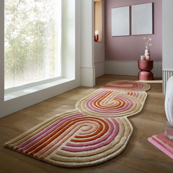 Różowy wełniany chodnik tkany ręcznie 80x300 cm Spiral Shaped  – Flair Rugs-image-1