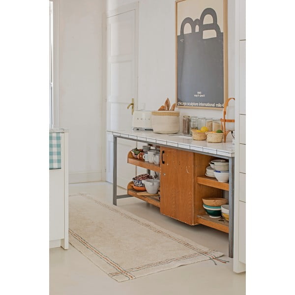 Kremowy bawełniany chodnik tkany ręcznie odpowiedni do prania 80x230 cm Cuisine Natural – Lorena Canals-image-3