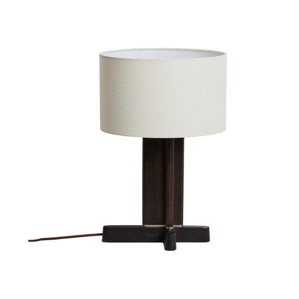 Biała/ciemnobrązowa lampa stołowa z litego drewna kauczukowego z tekstylnym kloszem (wysokość 48 cm) Niani – Kave Home