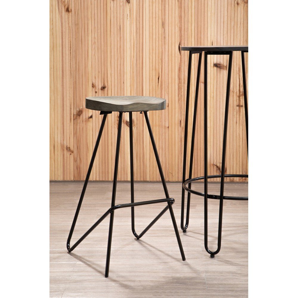Brązowy/w naturalnym kolorze hoker z litego drewna wiązu (wysokość siedziska 78 cm) District – Premier Housewares (zdjęcie 8)