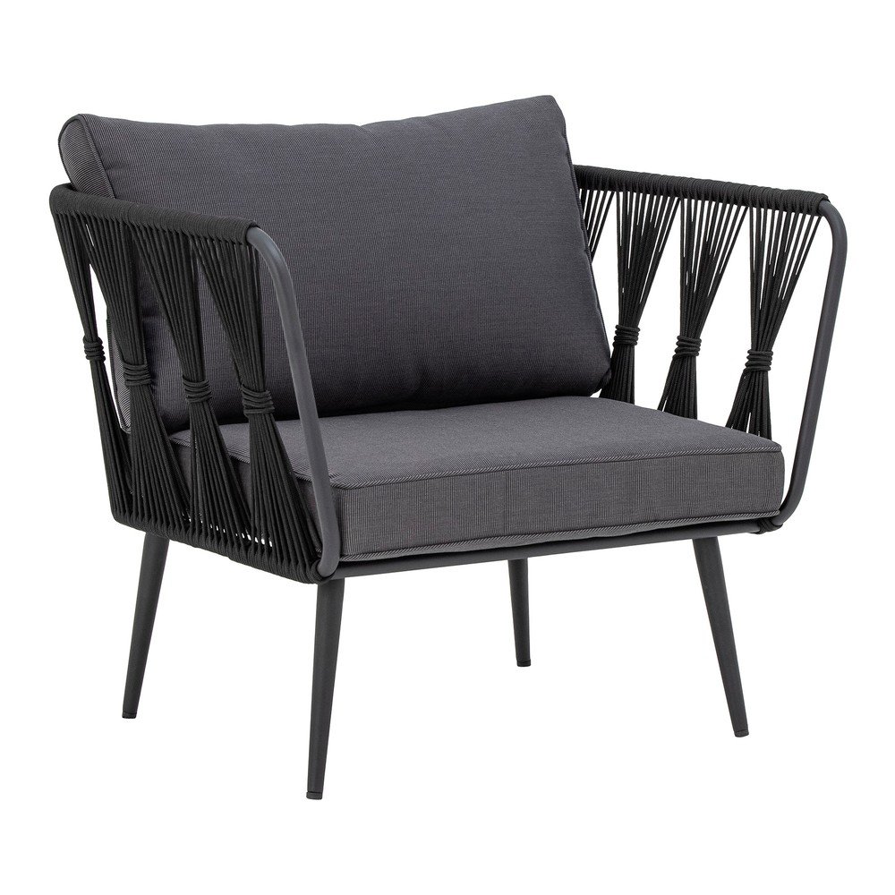 Czarny metalowy/tapicerowany fotel ogrodowy Pavone – Bloomingville