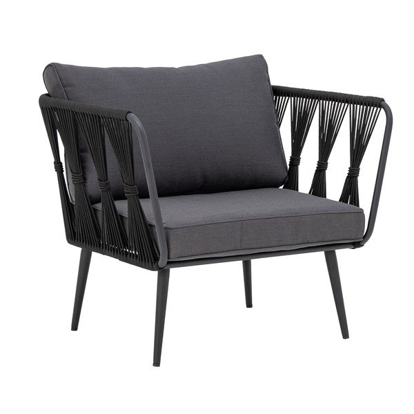 Czarny metalowy/tapicerowany fotel ogrodowy Pavone – Bloomingville