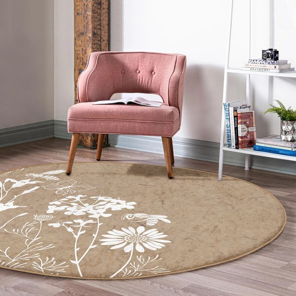 Jasnobrązowy okrągły dywan odpowiedni do prania i robotów sprzątających ø 120 cm Comfort – Mila Home-image-1