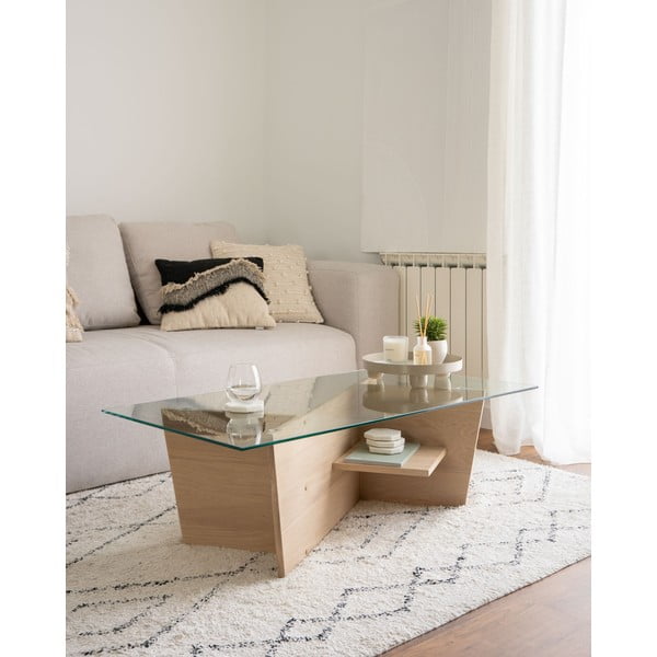 Stolik w naturalnym kolorze ze szklanym blatem 60x110 cm Balwind – Kave Home-image-1