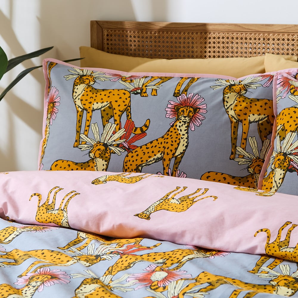 Różowo-szara bawełniana pościel dwuosobowa 230x220 cm Untamed Cheetah – Their Nibs (zdjęcie 4)