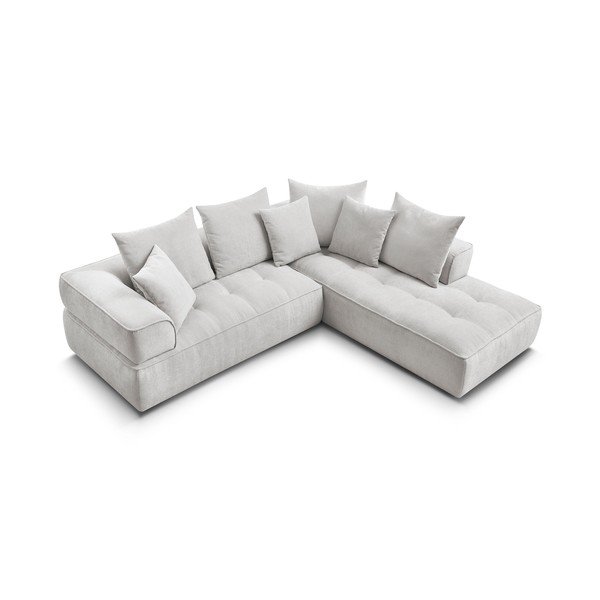 Jasnoszary narożnik z tkaniny szenilowej (prawostronny/w kształcie litery L) Whesley – Bobochic Paris-image-4