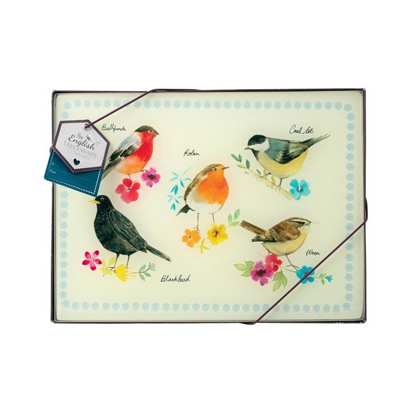 Komplet 4 mat stołowych z utwardzanego szkła David Mason Garden Birds