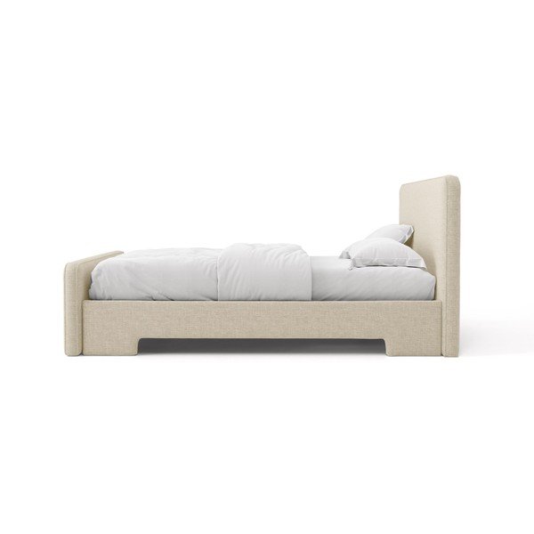 Beżowe tapicerowane łóżko dwuosobowe ze stelażem 180x200 cm Eda – Micadoni -image-3