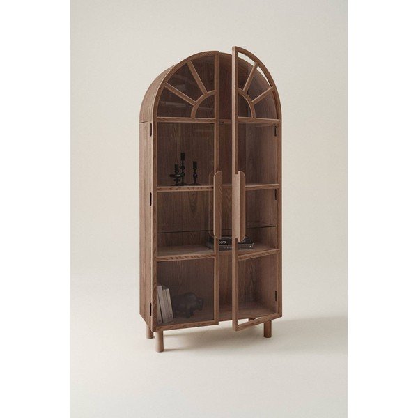 Witryna w dekorze orzecha w ciemnym naturalnym kolorze 90x195x40 cm Sandor – Jotex-image-1