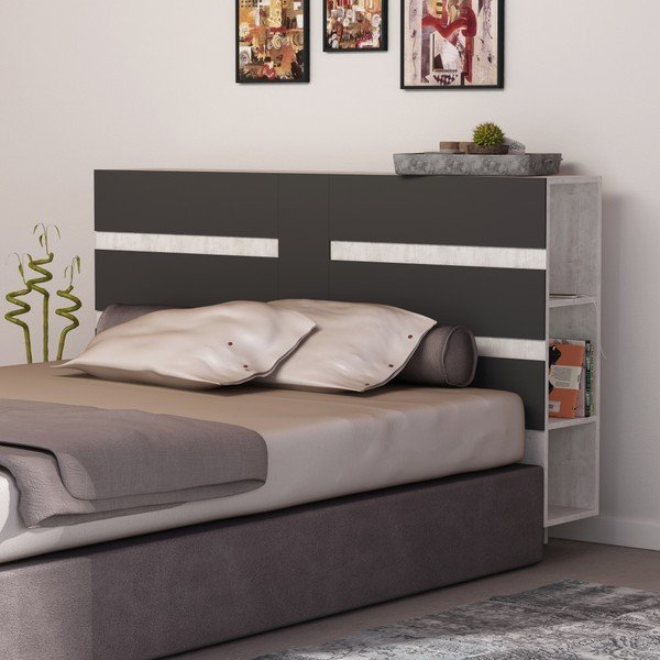 Biały zagłówek łóżka ze schowkiem i antracytowym elementem Homitis Eddo-image-3