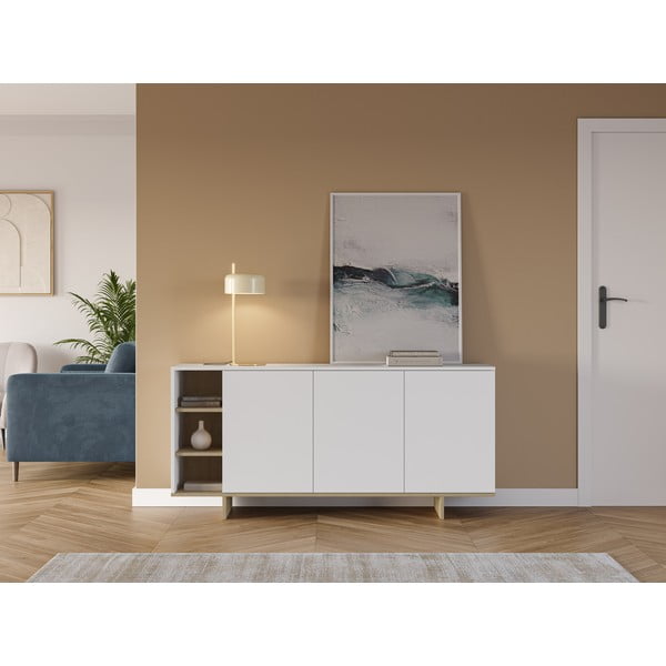 Biała niska komoda w dekorze dębu 170x80 cm Cequoia – Marckeric-image-1