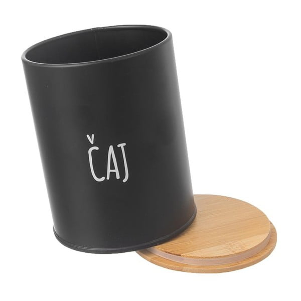 Czarny blaszany pojemnik na herbatę z bambusową pokrywką Orion, 750 ml-image-2