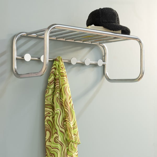 Metalowy wieszak ścienny w kolorze srebra z półką 72 cm Retro – Spinder Design-image-1