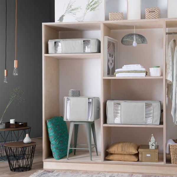 Tekstylny pojemnik do przechowywania ubrań próżniowy/usztywniany 56x42x33 cm Granit – Compactor-image-1