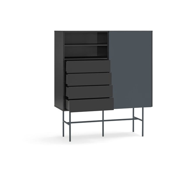 Czarno-antracytowa wysoka komoda z drzwiami przesuwnymi 120x140 cm Nube – Teulat-image-3