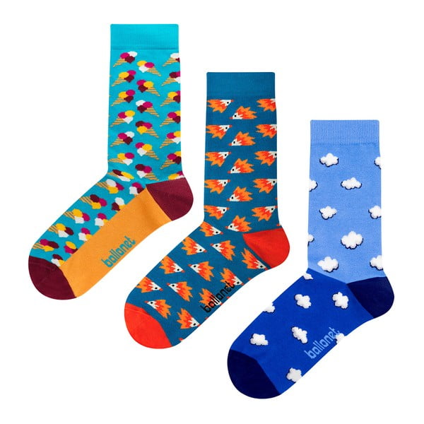 Zestaw 3 par skarpetek Ballonet Socks Novelty Blue w opakowaniu podarunkowym, rozmiar 41 - 46