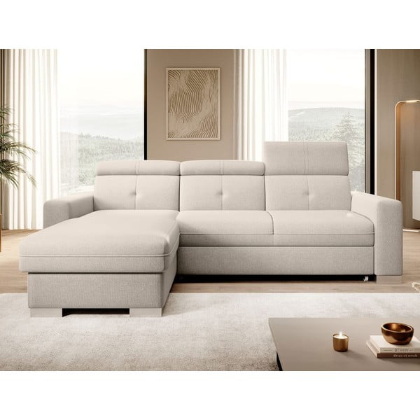 Beżowy rozkładany/ze schowkiem narożnik (lewostronny/z szezlongiem) Fresia – ELTAP-image-1