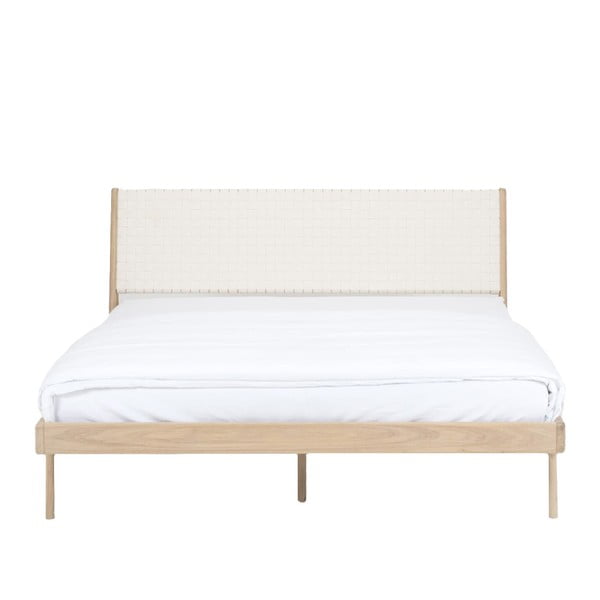 Białe/naturalne łóżko dwuosobowe z litego drewna dębowego 160x200 cm Fawn – Gazzda
