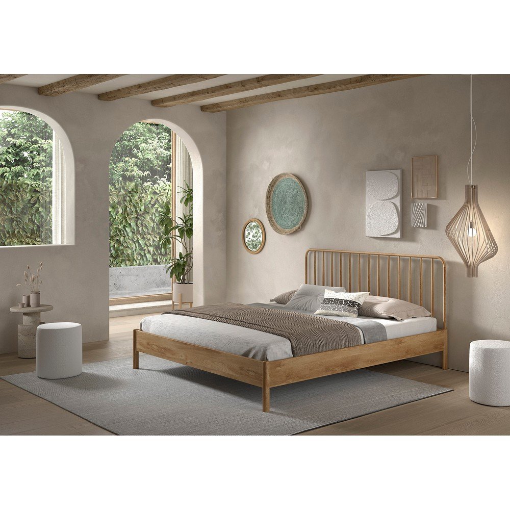 Łóżko dwuosobowe z litego drewna dębowego bez stelaża 180x200 cm w naturalnym kolorze Olive Spindle – Vipack (zdjęcie 2)