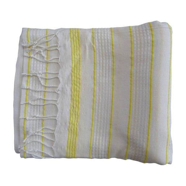 Żółto-szary ręcznik kąpielowy tkany ręcznie z wysokiej jakości bawełny Homemania Bodrum Hammam, 100 x 180 cm