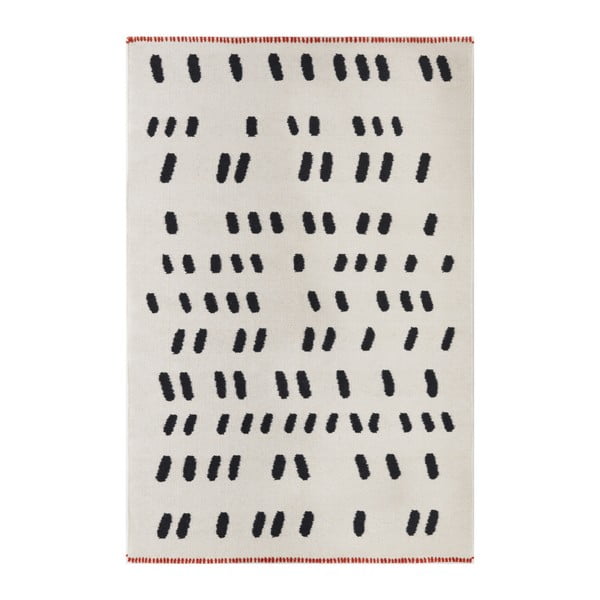 Kremowy ręcznie tkany dywan wełniany z czarnym motywem Art For Kids Dashed, 140x200 cm
