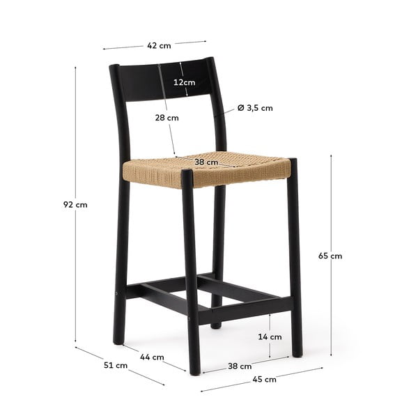 Czarny hoker z litego drewna dębowego (wysokość siedziska 65 cm) Yalia – Kave Home-image-3