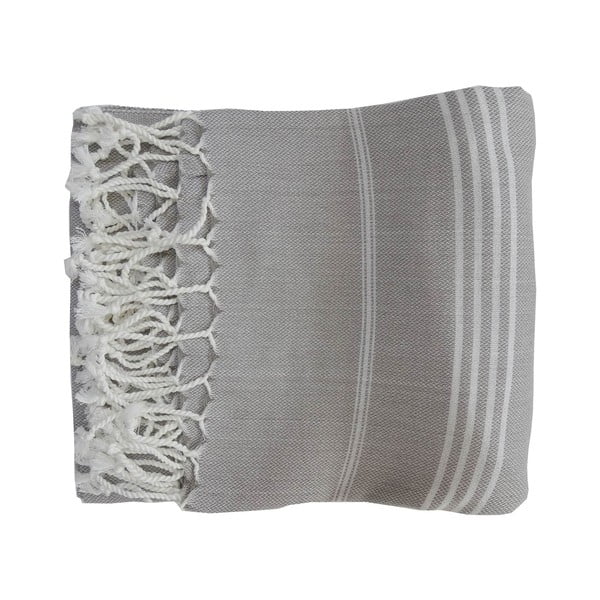 Szary ręcznik tkany ręcznie z wysokiej jakości bawełny Hammam Sultan, 100x180 cm