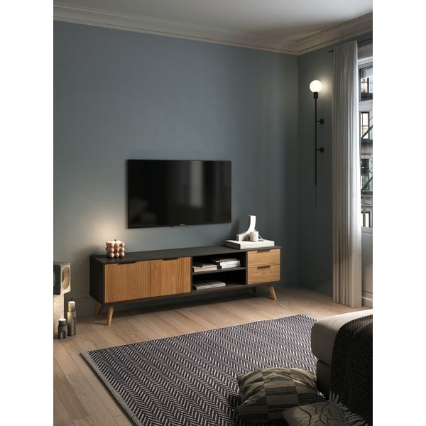 Czarno-naturalna szafka pod TV z drewna sosnowego 180x53 cm Lavis – Marckeric-image-1