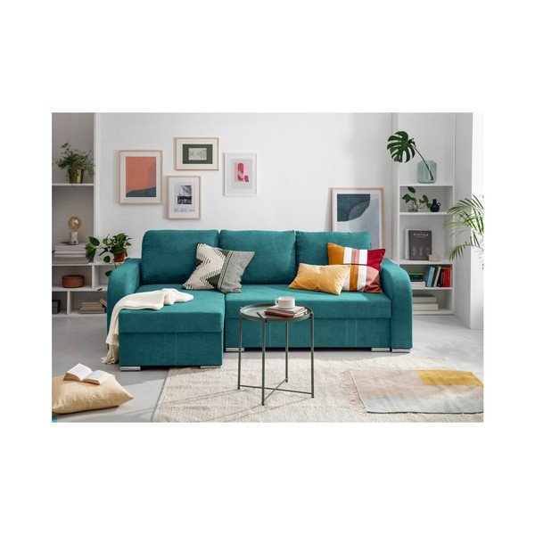 Turkusowy narożnik rozkładany ze schowkiem Melart Louise, lewostronny-image-2