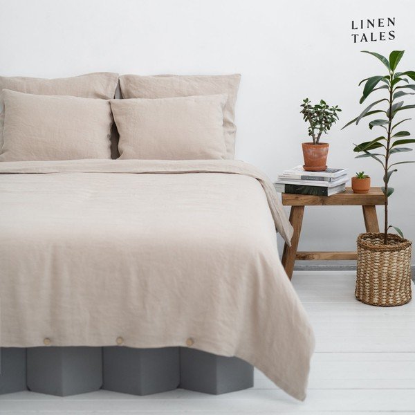 Kremowa pościel dwuosobowa z włókna konopnego 200x200 cm – Linen Tales-image-1