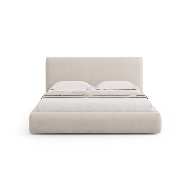 Beżowe tapicerowane łóżko dwuosobowe ze schowkiem i stelażem 140x200 cm Colonel – Cosmopolitan Design-image-3