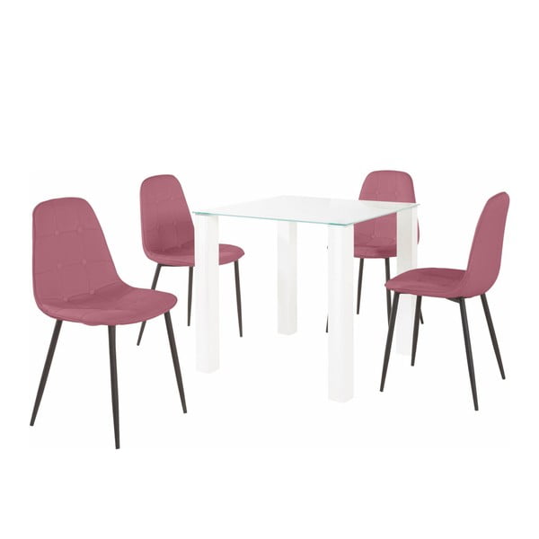 Zestaw stołu i 4 różowych krzeseł Støraa Dante, dł. stołu 80 cm