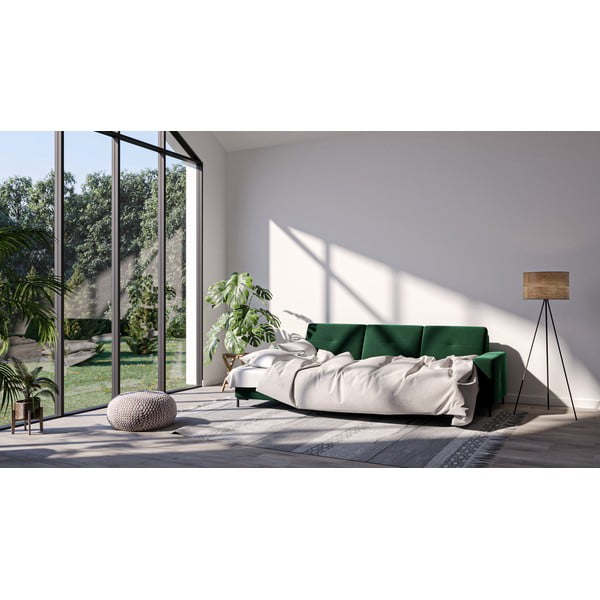 Ciemnozielony aksamitny rozkładany narożnik Ghado Moor, lewostronny-image-1