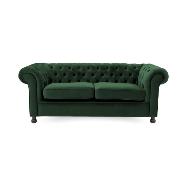 Ciemnozielona sofa 3-osobowa Vivonita Chesterfield
