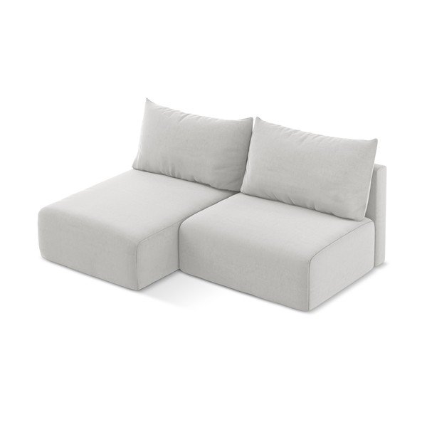 Jasnoszary aksamitny rozkładany/ze schowkiem narożnik (lewostronny/z szezlongiem) Kalena – Makamii-image-3