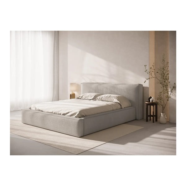 Jasnoszare tapicerowane łóżko dwuosobowe ze schowkiem ze stelażem 140x200 cm Simon Olivia – Micadoni -image-1