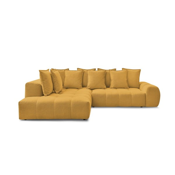 Musztardowy rozkładany/ze schowkiem narożnik z tkaniny szenilowej (lewostronny/w kształcie litery L) Everest – Bobochic Paris
