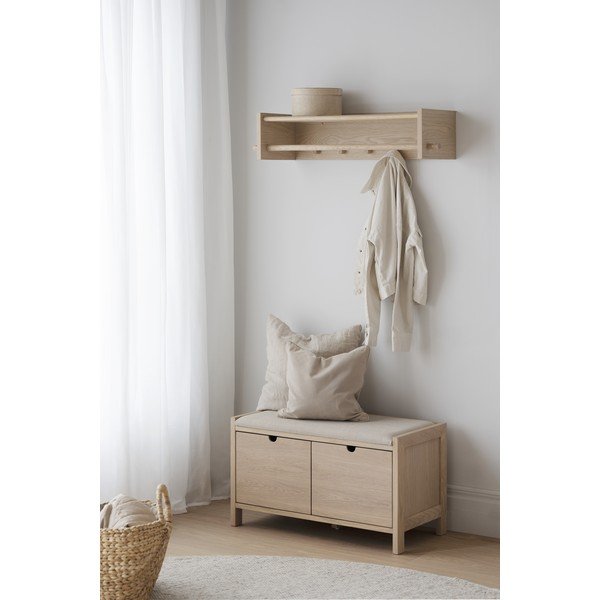 Naturalny wieszak ścienny z litego drewna dębowego z półką Hillmond – Rowico-image-1