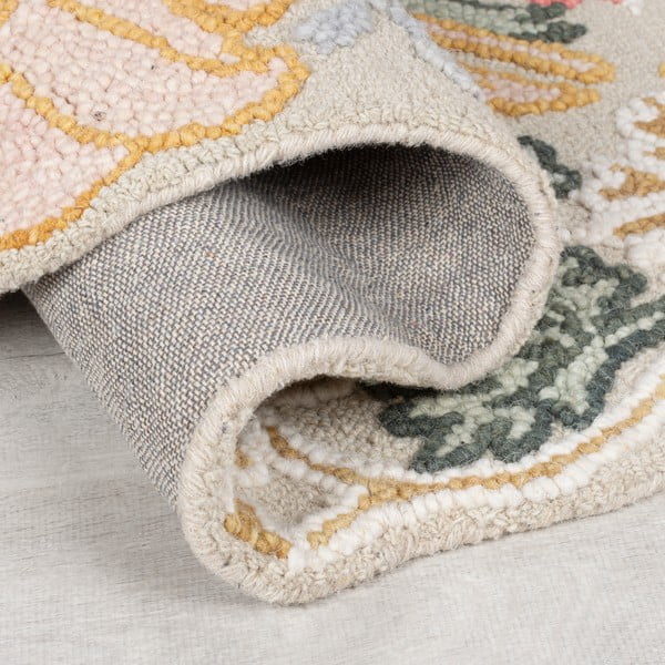 Jasnoróżowy wełniany chodnik tkany ręcznie 60x230 cm Daphne Shaped Floral – Flair Rugs-image-3