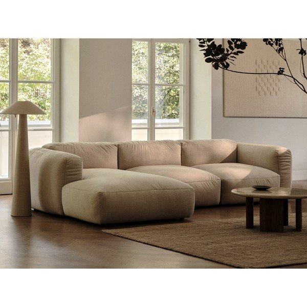 Beżowy aksamitny moduł sofy (moduł środkowy) Martina – Micadoni -image-1