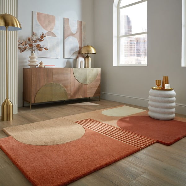 Wełniany dywan tkany ręcznie w kolorze terakoty 200x290 cm Lozenge Terracotta – Flair Rugs-image-1