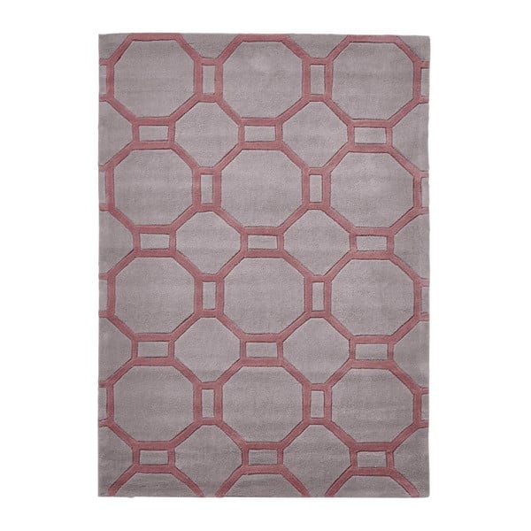 Szaro-różowy ręcznie tkany dywan Think Rugs Hong Kong Tile Grey & Rose, 150x230 cm