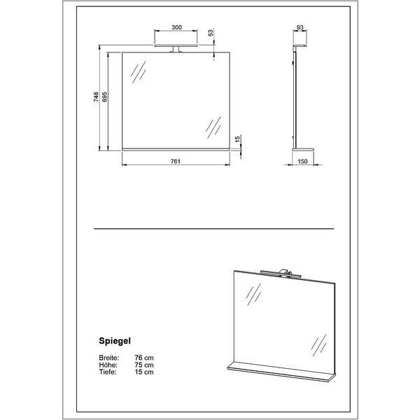 Lustro z oświetleniem/z półką ścienne 76x75 cm – Germania-image-3