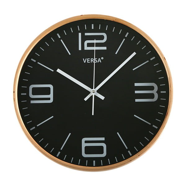 Czarny zegar wiszący VERSA, Ø 30 cm