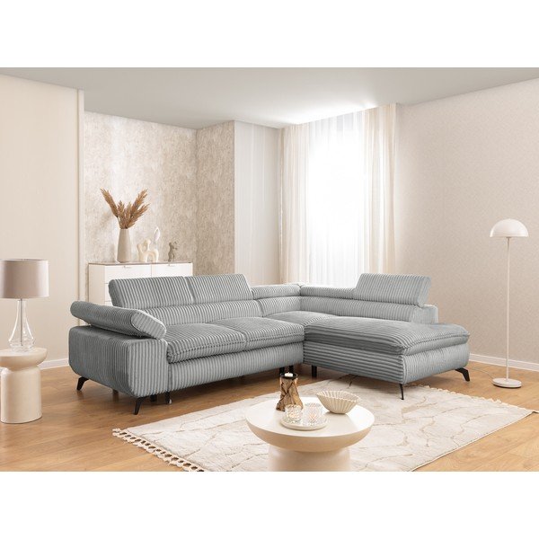 Jasnoszary sztruksowy narożnik (prawostronny/w kształcie litery L) Marbeya  – Ropez-image-1