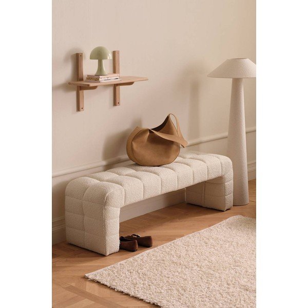 Kremowa tapicerowana ławka z materiału bouclé Fanita – Ellos Home-image-1