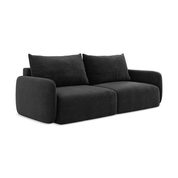 Czarna rozkładana/ze schowkiem sofa 238 cm Kalena – Makamii-image-1