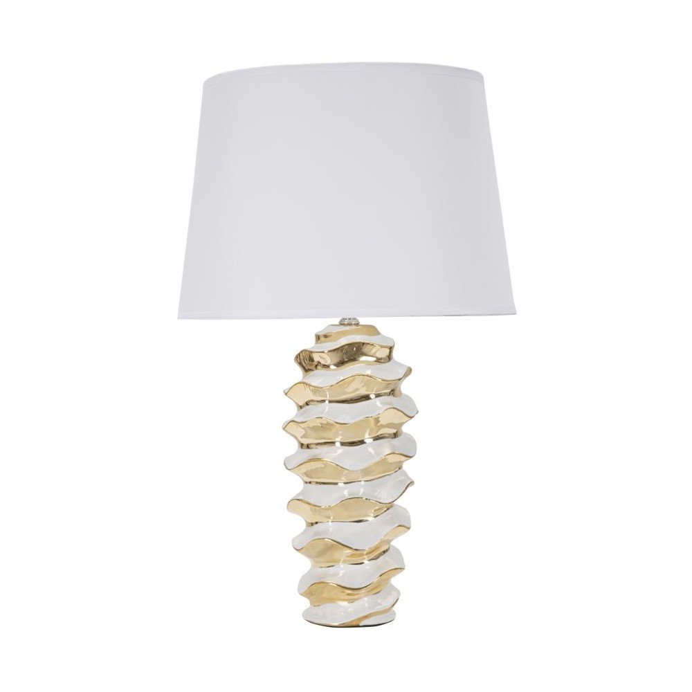 Ceramiczna lampa stołowa w biało-złotym kolorze z tekstylnym kloszem (wysokość 53 cm) Glam Space – Mauro Ferretti