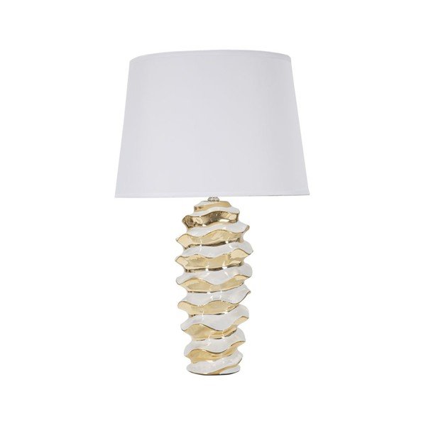 Ceramiczna lampa stołowa w biało-złotym kolorze z tekstylnym kloszem (wysokość 53 cm) Glam Space – Mauro Ferretti